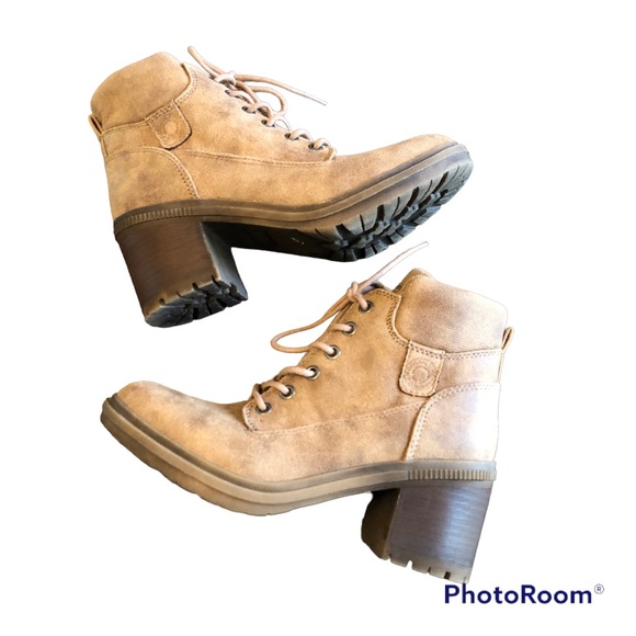 Crown Vintage Shoes - Faux Suede Moto Chunky Charley Hiking Heel Boots Woman’s 7 Academia Gorpcore